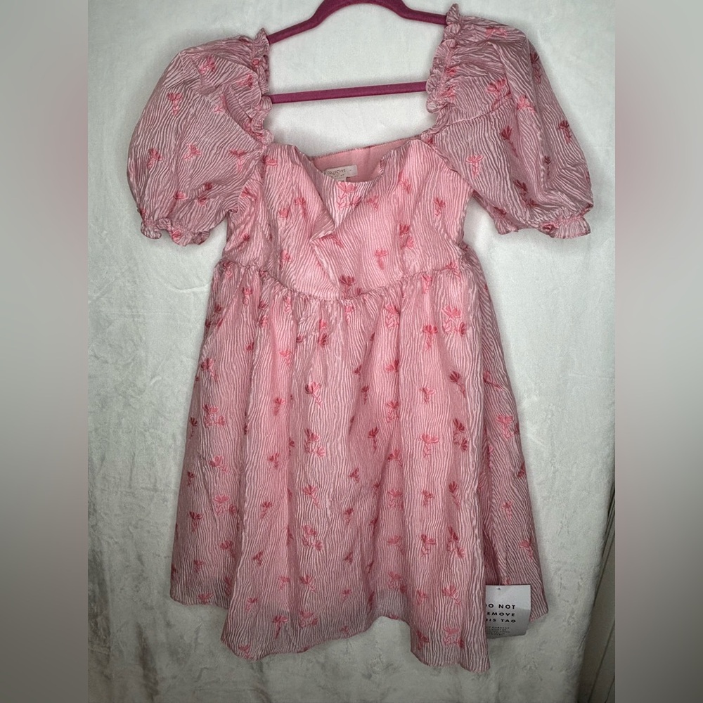 Collective The Label Puff Sleeve Smock Dress In Pink Floral Brocade Sz US